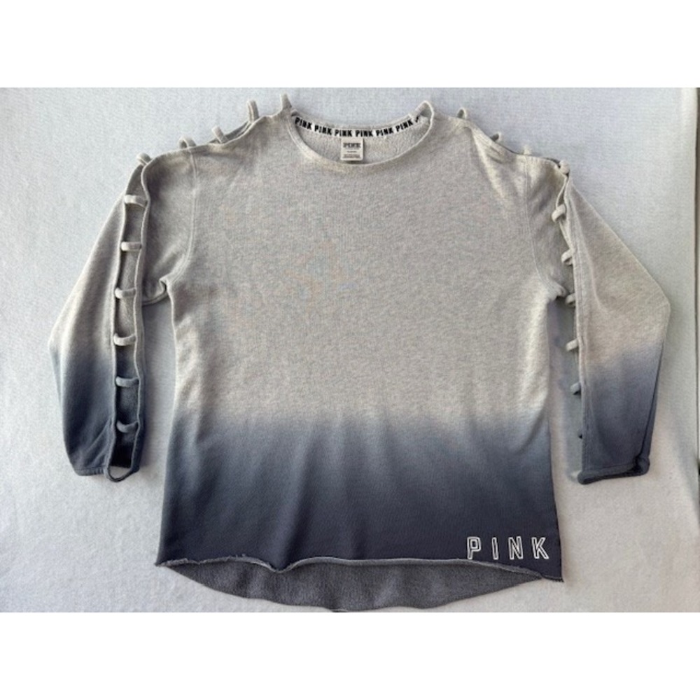 Pink‎ Victorias Secret Sweatshirt MED Blue Ombre Shoulder Open Cut Out Sleeves